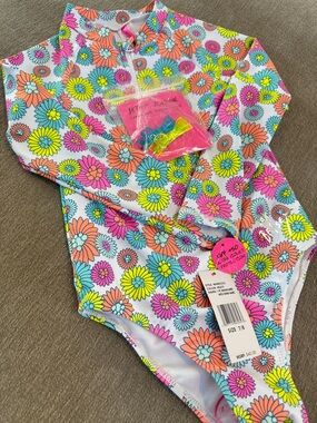 Betsey Johnson Kids One-Piece Swimsuit in Neon Pink Orange Yellow Blue Floral